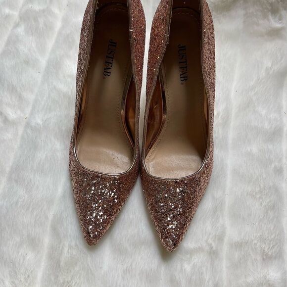 Just Fab Lousana Rose gold glitter slip on heels pointed toe size 9.5 - Picture 2 of 11